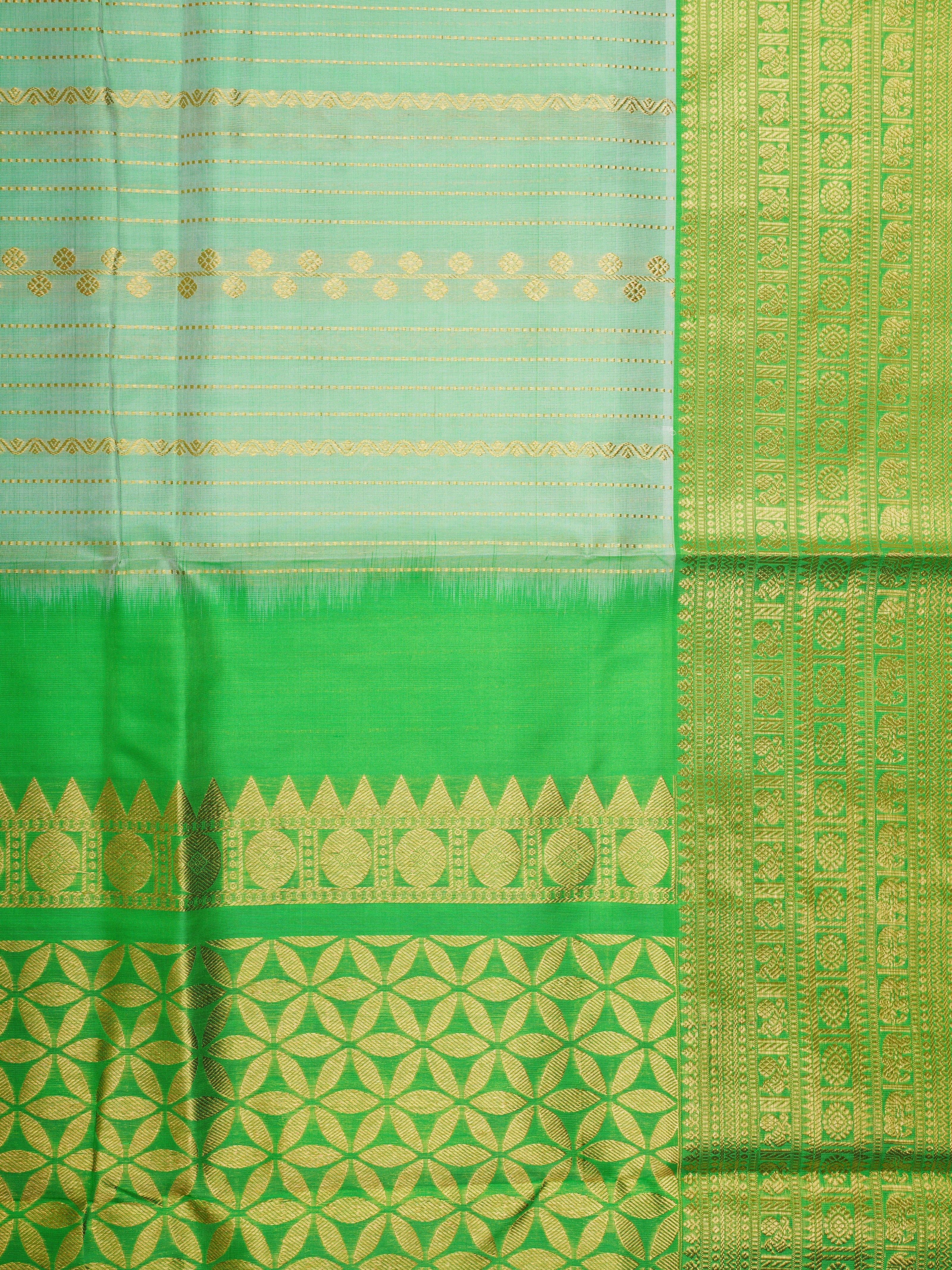 Venkatagiri Silk Creamish Green 100% Pure Silk - Manoranjitham Weaves - Handloom Store