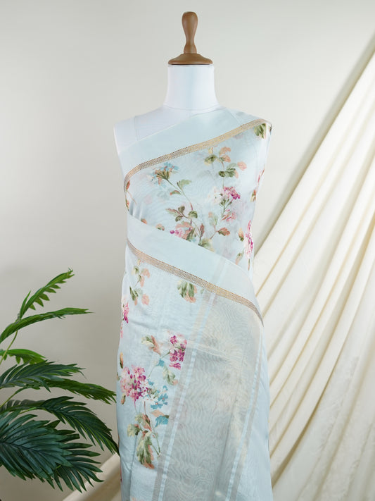 Cotton Powder Blue Silk Cotton - Manoranjitham Weaves - Handloom Store