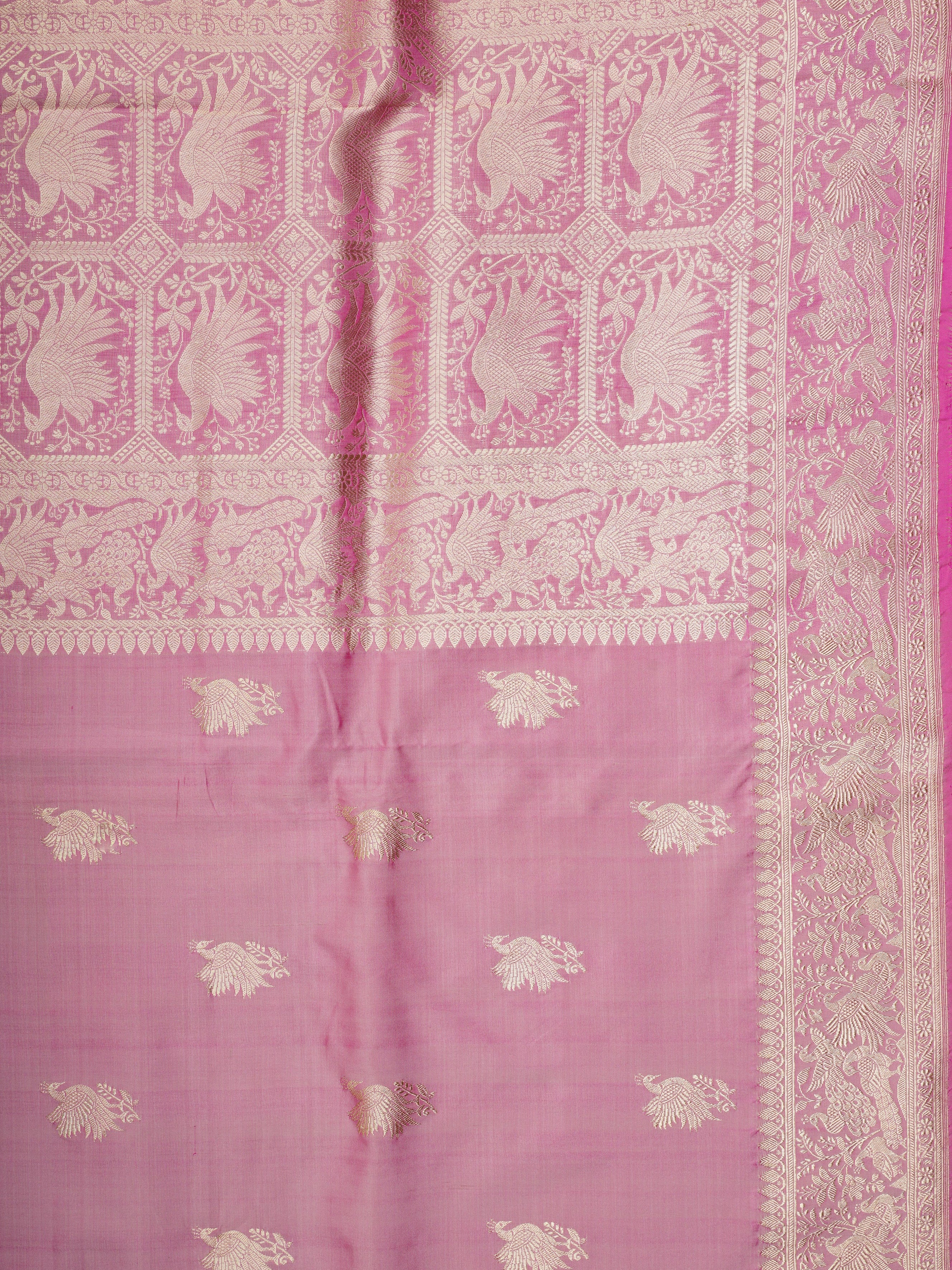 Katan Light Pink 100% Pure Katan Silk - Manoranjitham Weaves - Handloom Store