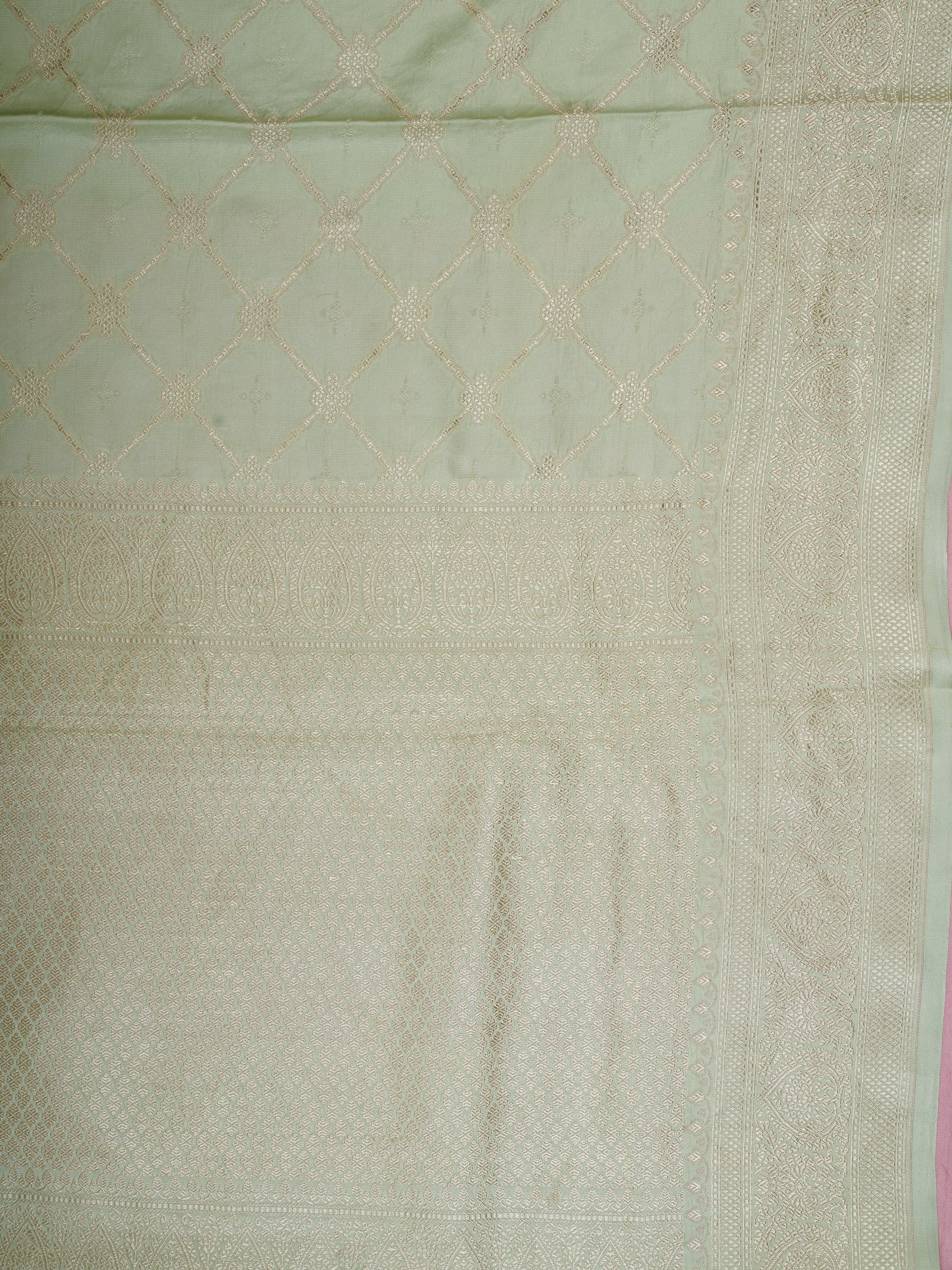 Katan Light Sea Green 100% Pure Katan Silk - Manoranjitham Weaves - Handloom Store