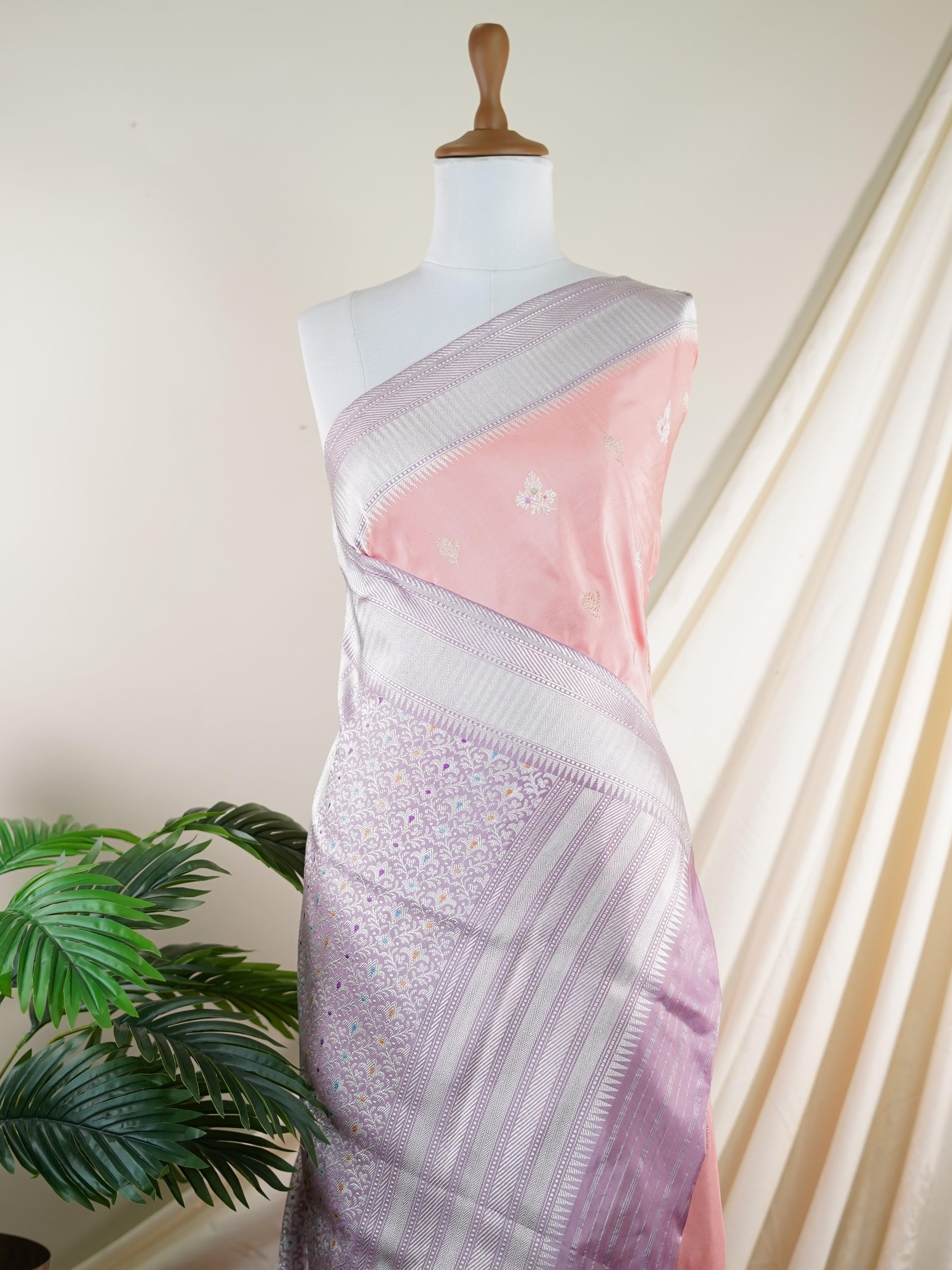 Katan Salmon rose 100% Pure Katan Silk - Manoranjitham Weaves - Handloom Store