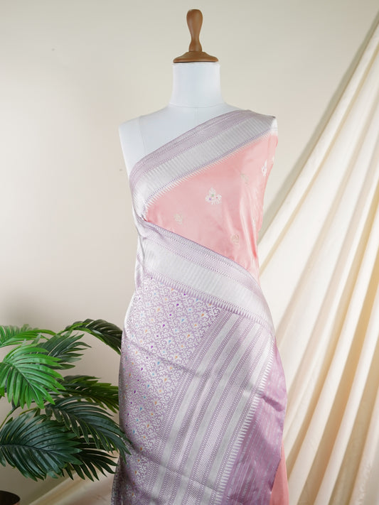 Katan Salmon rose 100% Pure Katan Silk - Manoranjitham Weaves - Handloom Store