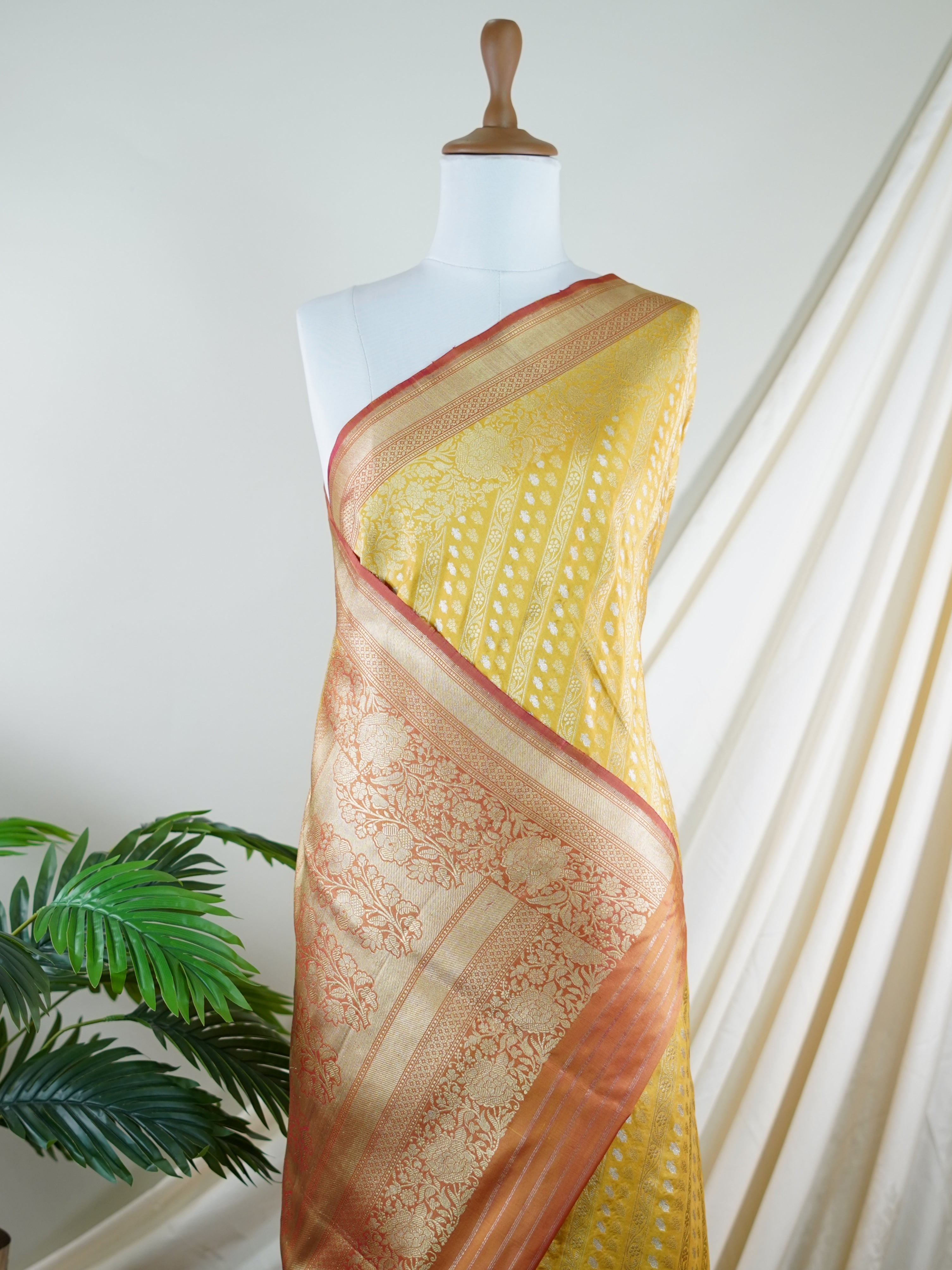 Katan Yellow 100% Pure Katan Silk - Manoranjitham Weaves - Handloom Store