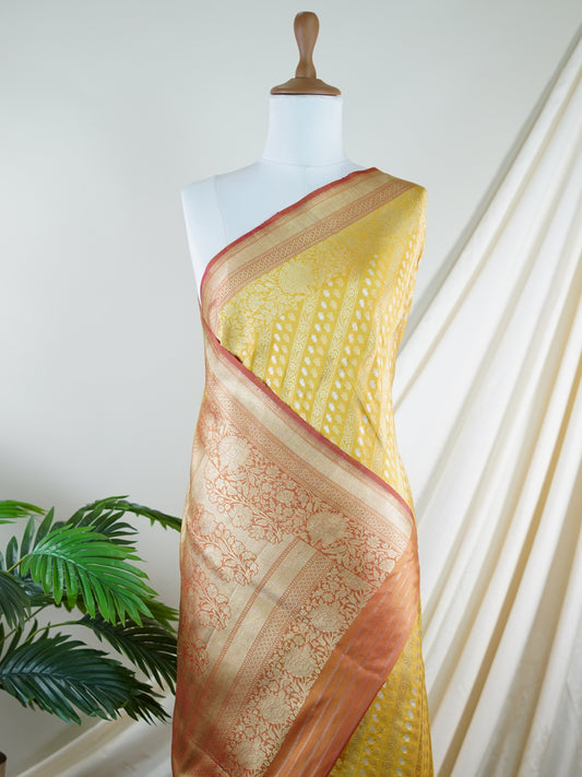 Katan Yellow 100% Pure Katan Silk - Manoranjitham Weaves - Handloom Store