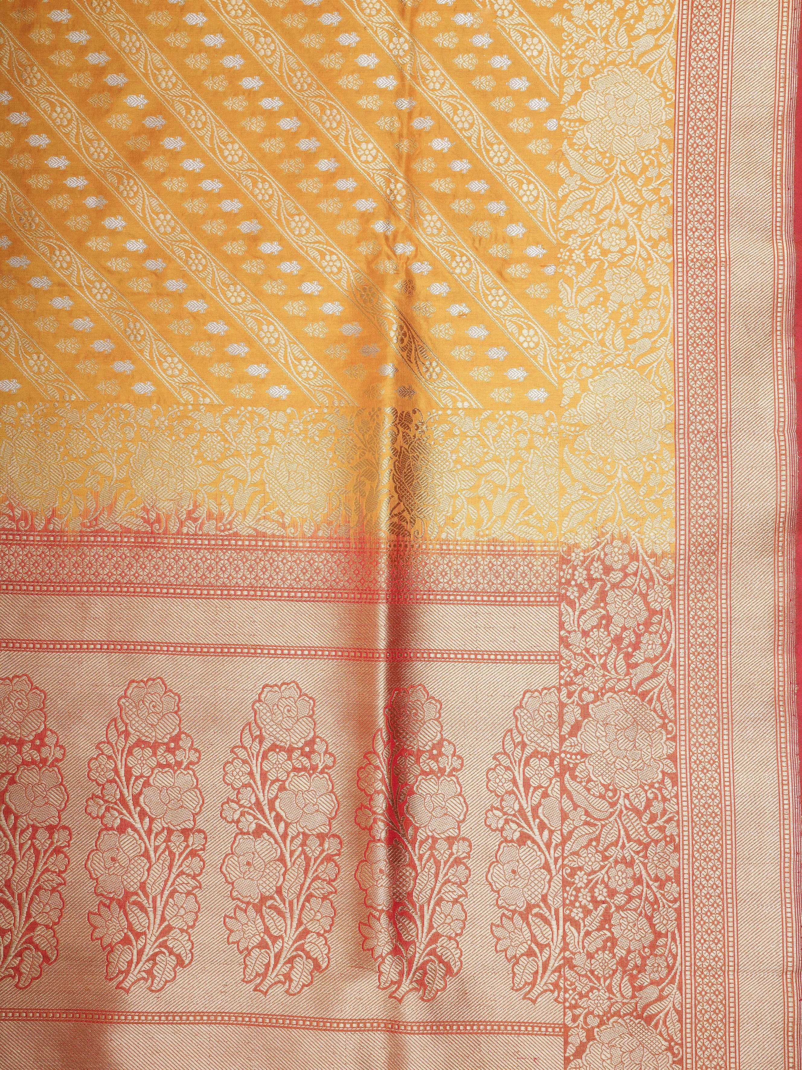 Katan Yellow 100% Pure Katan Silk - Manoranjitham Weaves - Handloom Store