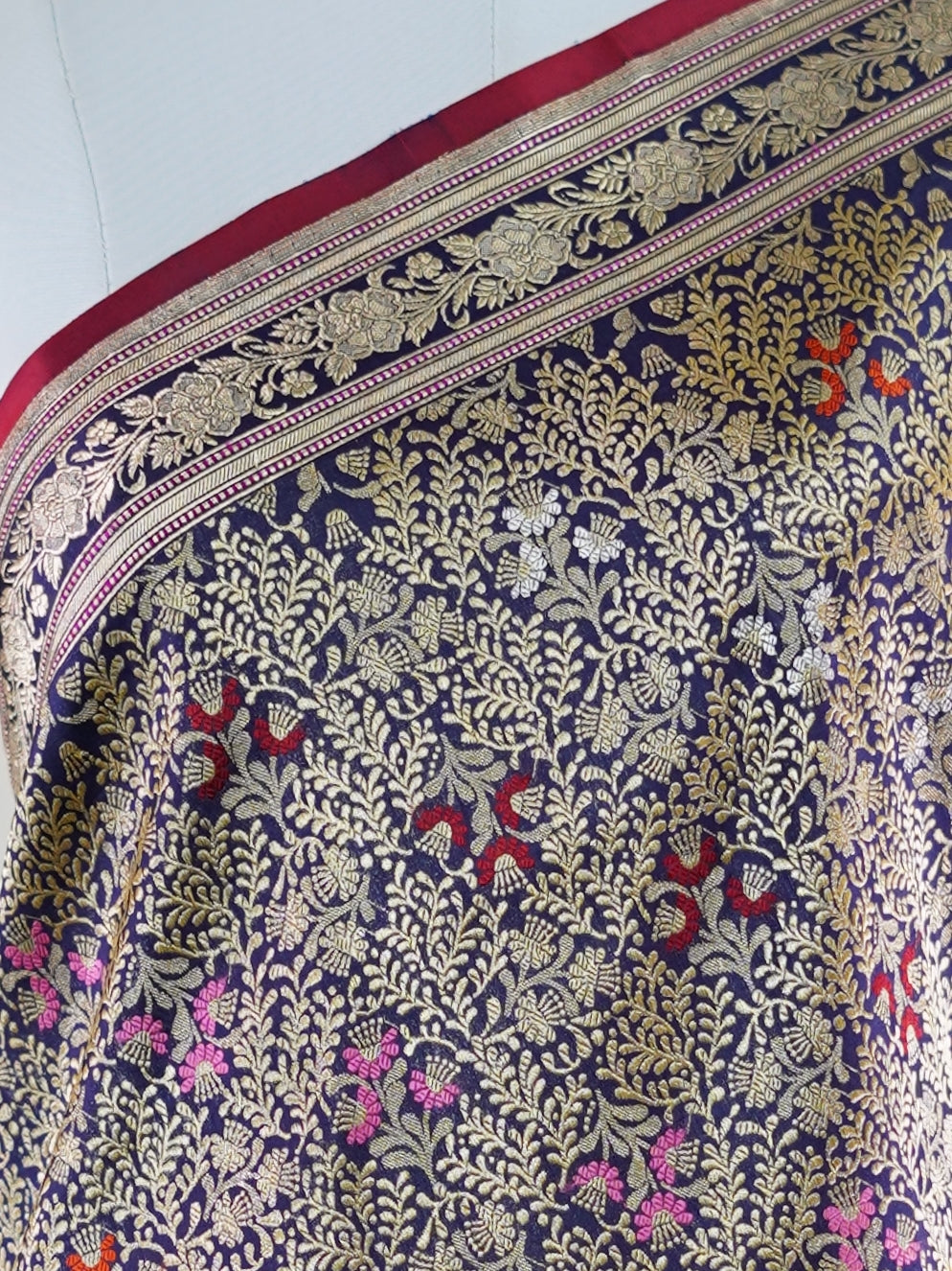 Katan Navy Blue 100% Pure Katan Silk - Manoranjitham Weaves - Handloom Store