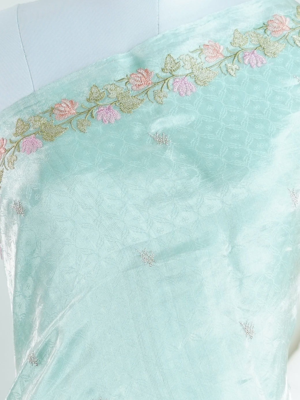 Katan Powder Blue 100% Pure Tissue - Manoranjitham Weaves - Handloom Store