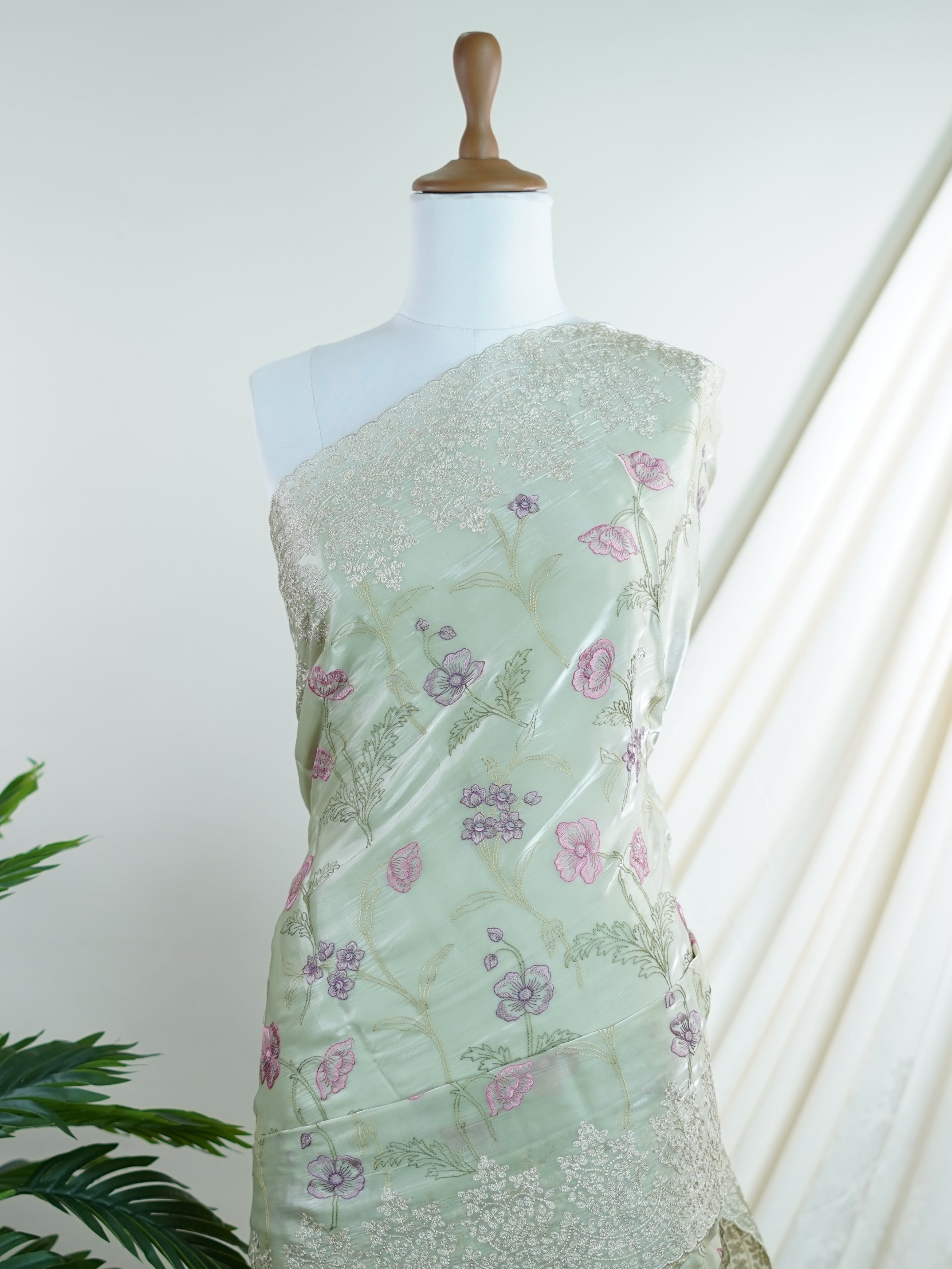 Katan Green 100% Pure Tissue - Manoranjitham Weaves - Handloom Store