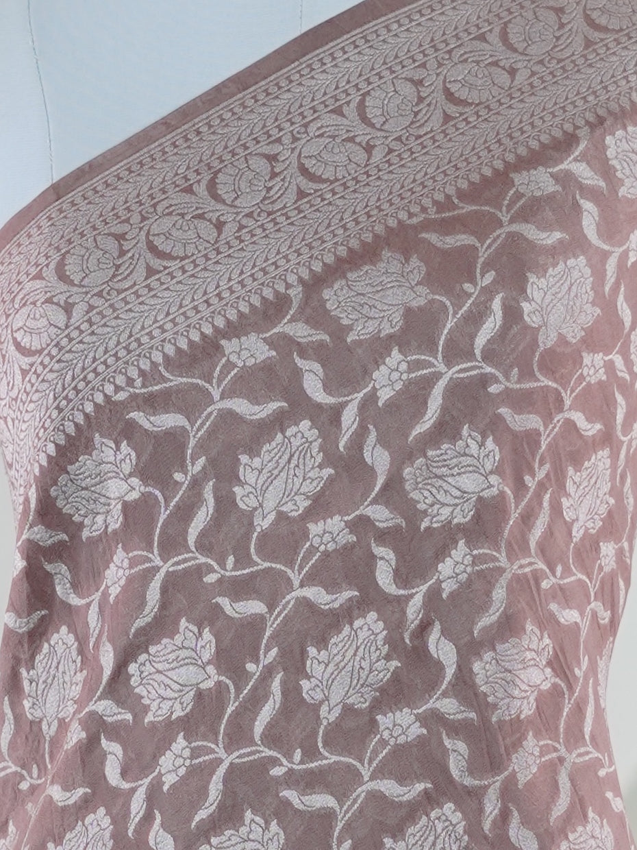 Katan Salmon Georgette - Manoranjitham Weaves - Handloom Store