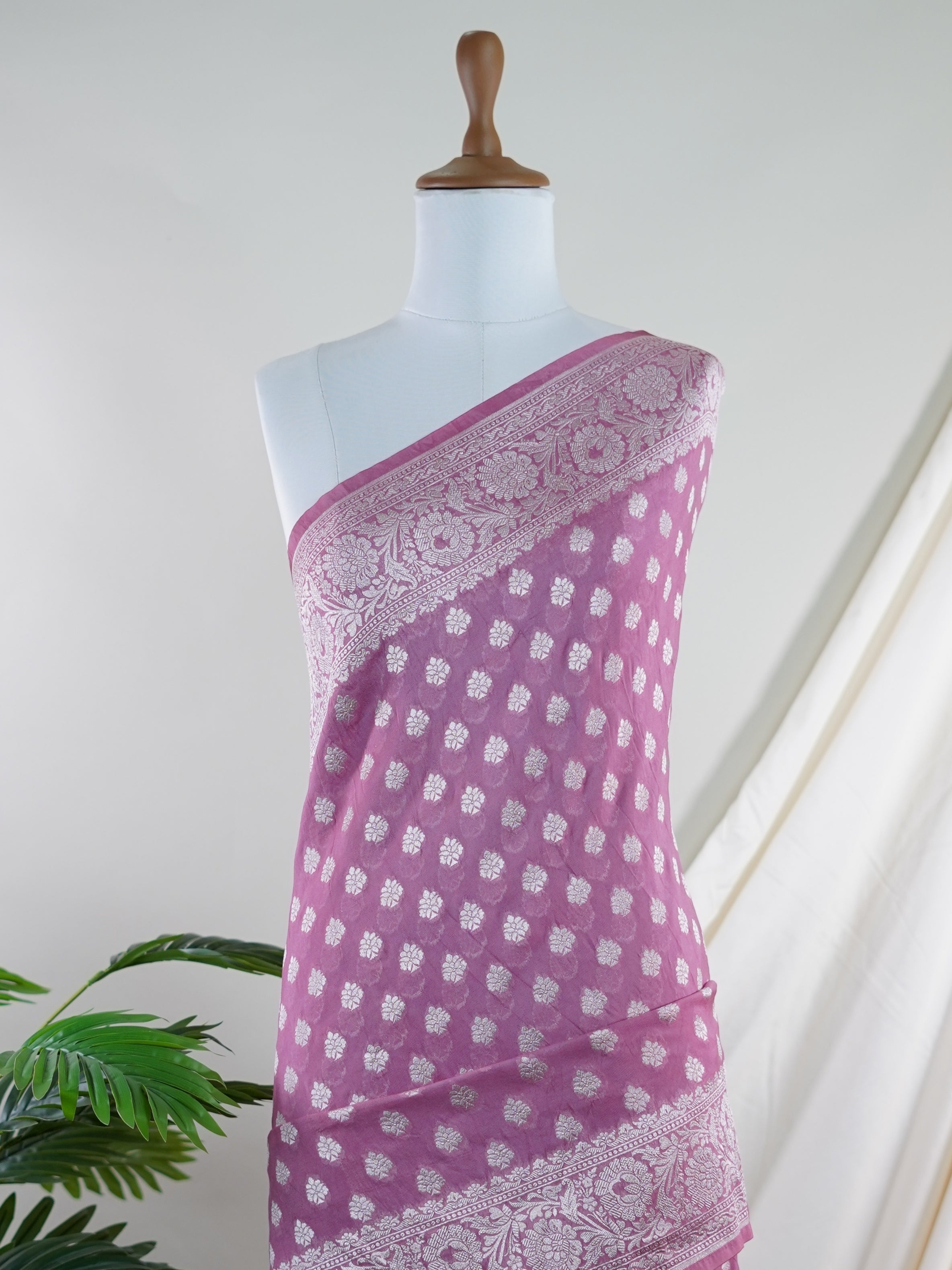 Katan Pink Georgette - Manoranjitham Weaves - Handloom Store