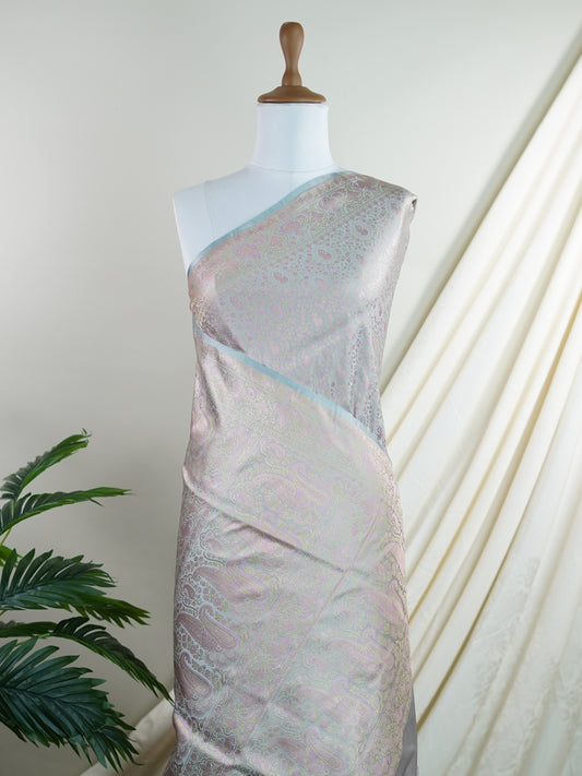Katan Grey Semi Mushru - Manoranjitham Weaves - Handloom Store