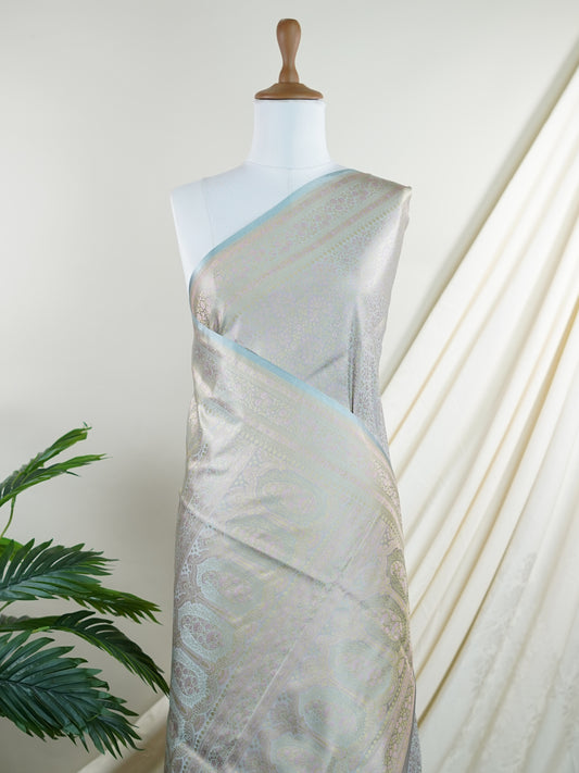 Katan Grey Semi Mushru - Manoranjitham Weaves - Handloom Store