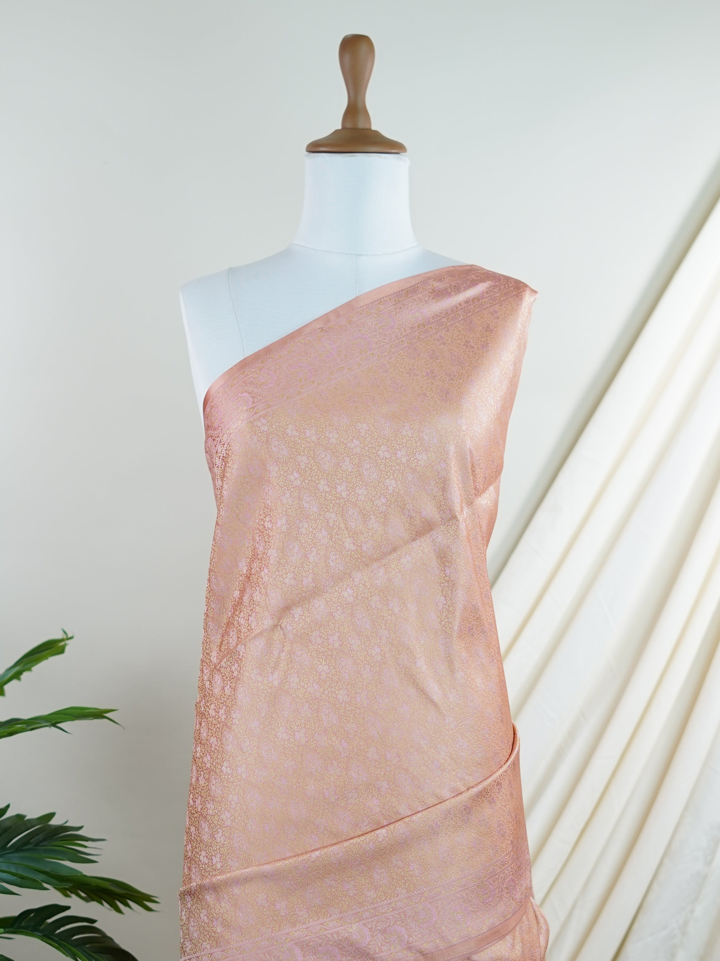 Katan Peach Semi Mushru - Manoranjitham Weaves - Handloom Store