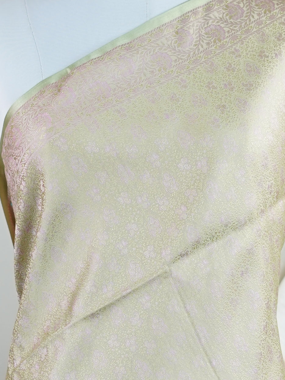 Katan Pista Green Semi Mushru - Manoranjitham Weaves - Handloom Store