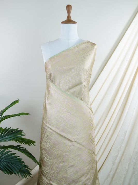 Katan Pista Green Semi Mushru - Manoranjitham Weaves - Handloom Store