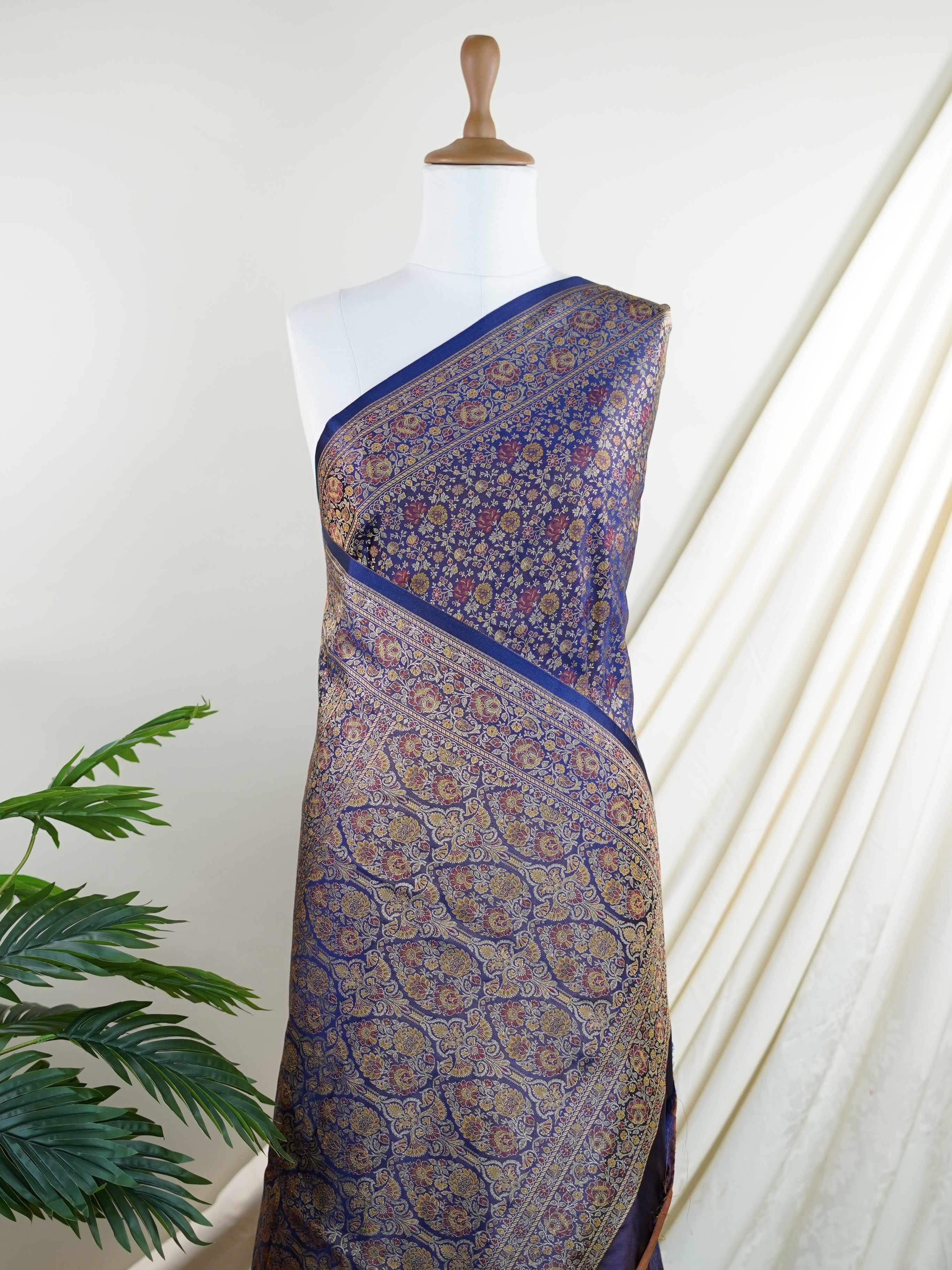 Katan Royal Blue Semi Mushru - Manoranjitham Weaves - Handloom Store