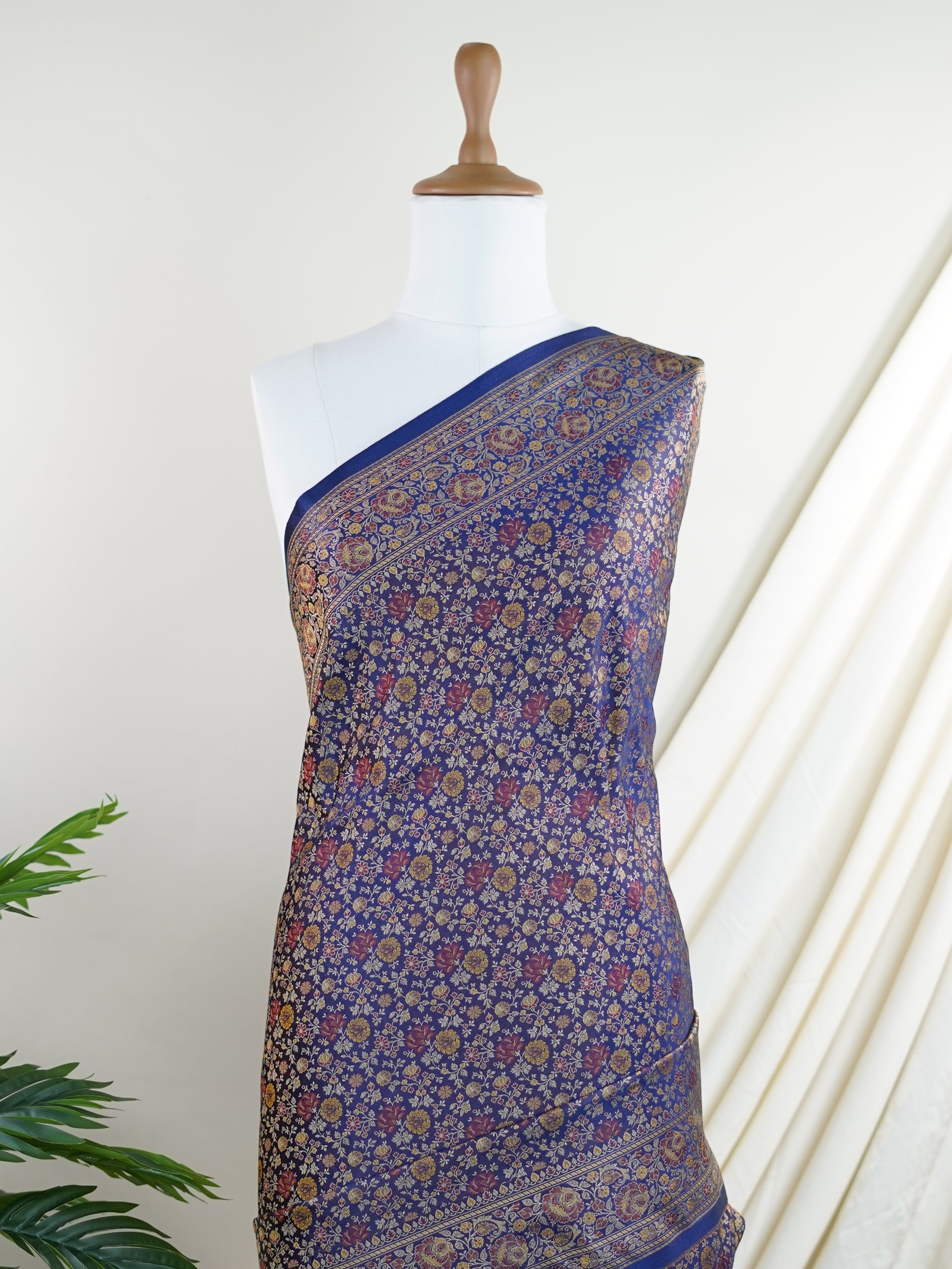 Katan Royal Blue Semi Mushru - Manoranjitham Weaves - Handloom Store