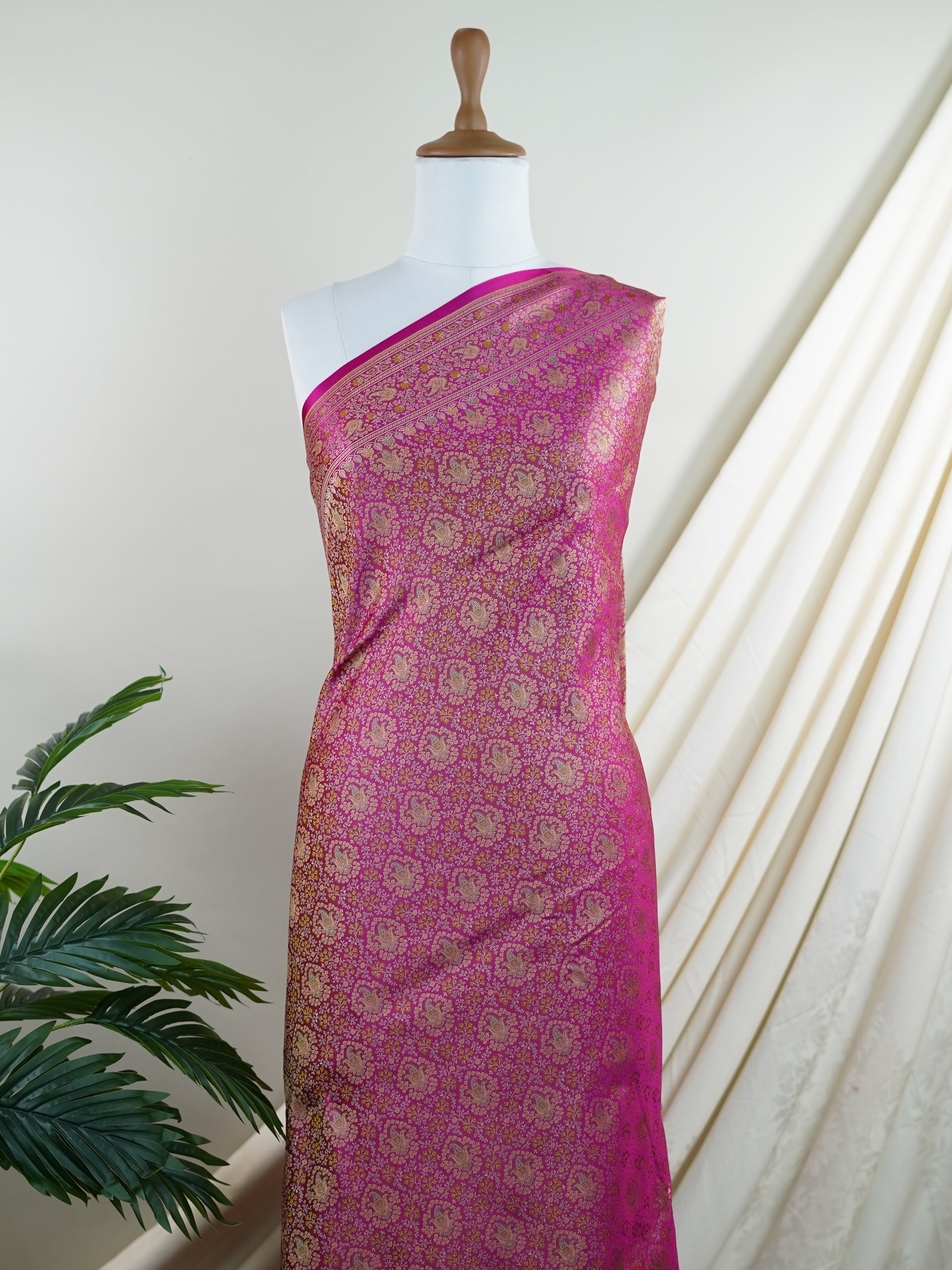 Katan Pink Semi Mushru - Manoranjitham Weaves - Handloom Store