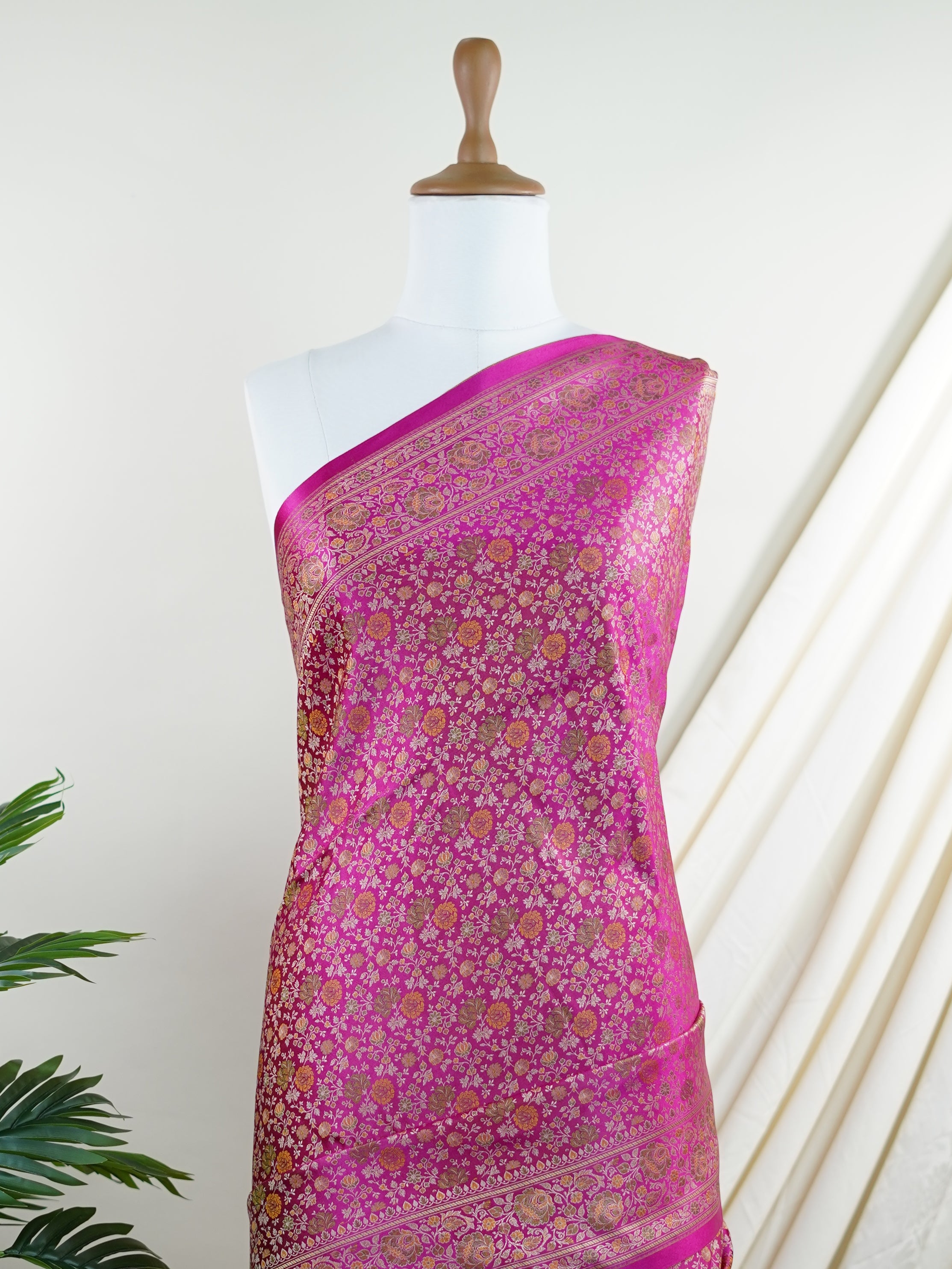 Katan Pink Semi Mushru - Manoranjitham Weaves - Handloom Store