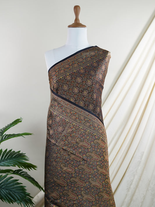 Katan Black Semi Mushru - Manoranjitham Weaves - Handloom Store