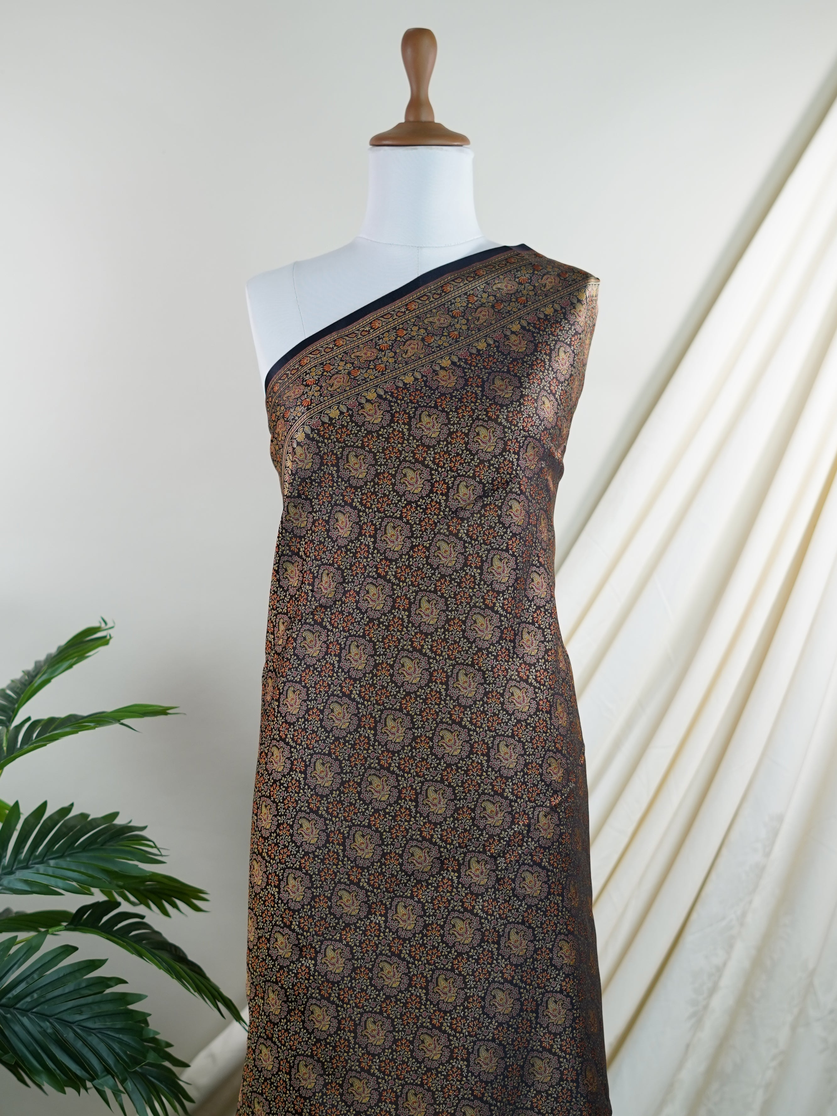 Katan Black Semi Mushru - Manoranjitham Weaves - Handloom Store