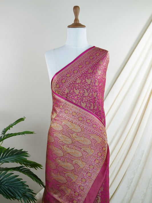 Katan Pink Semi Mushru - Manoranjitham Weaves - Handloom Store
