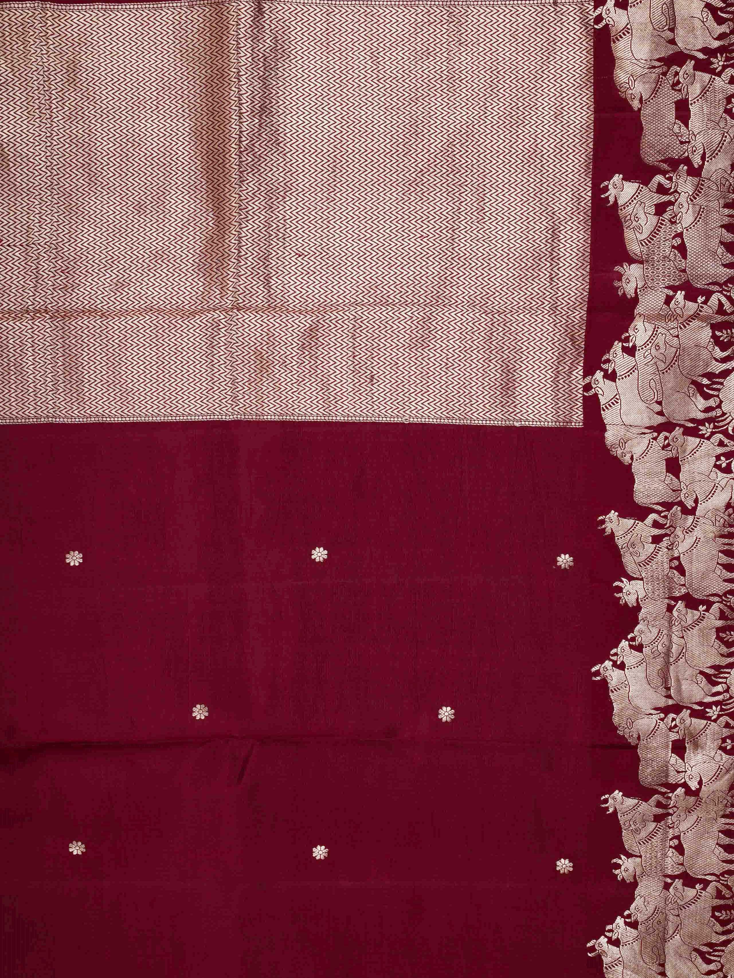 Katan Red 100% Pure Katan Silk - Manoranjitham Weaves - Handloom Store