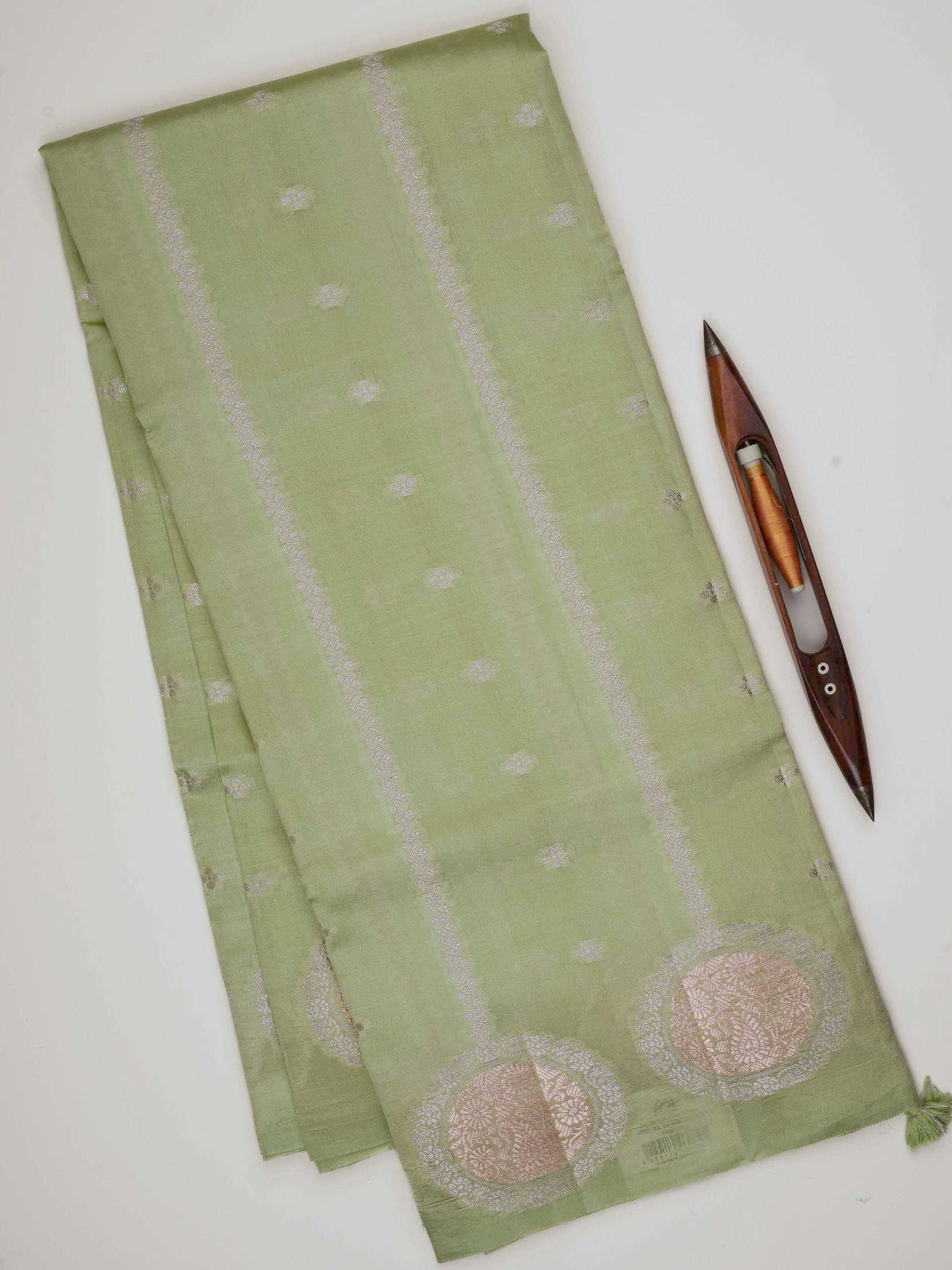 Katan Ice Green 100% Pure Katan Soft Silk - Manoranjitham Weaves - Handloom Store