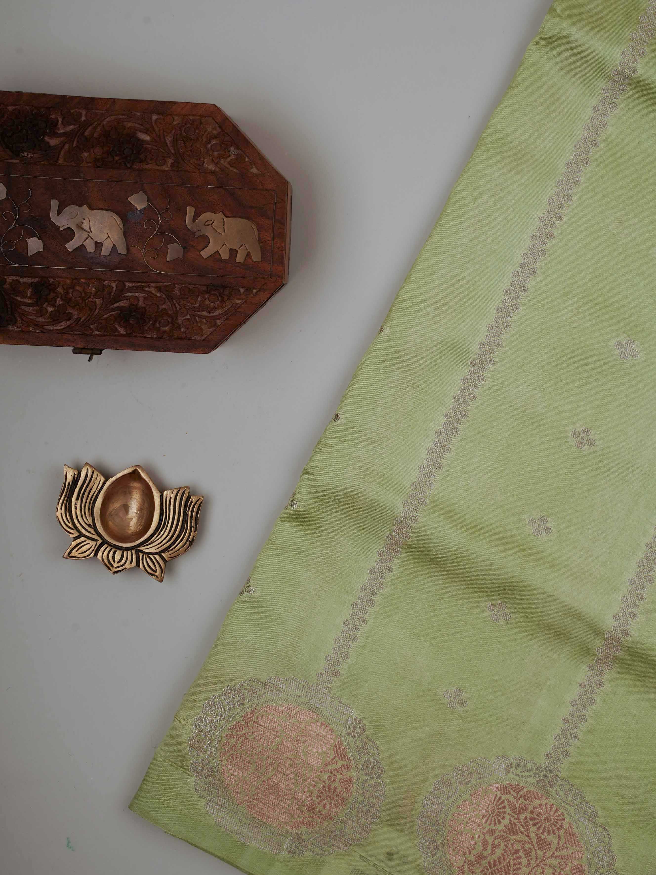 Katan Ice Green 100% Pure Katan Soft Silk - Manoranjitham Weaves - Handloom Store