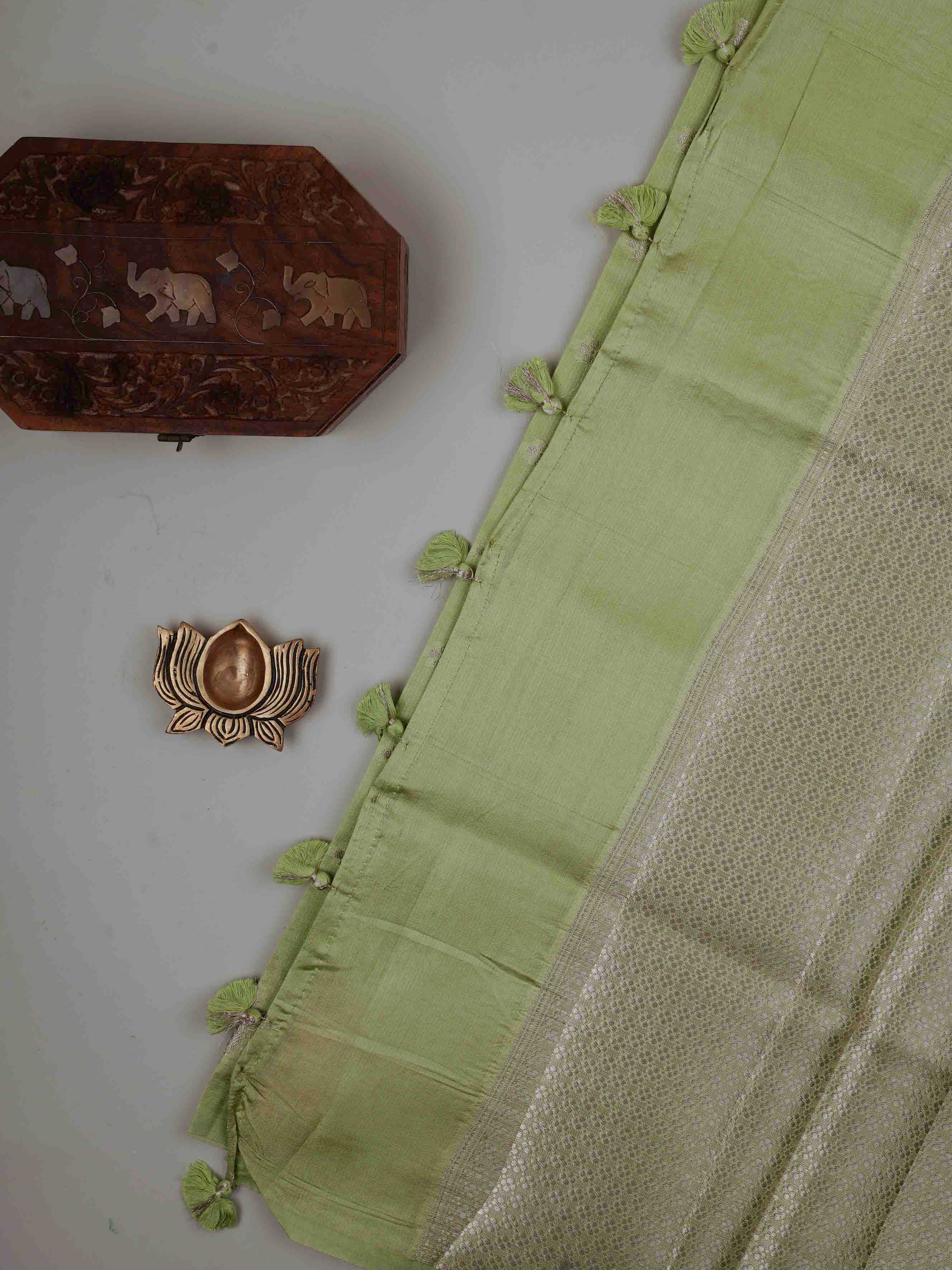 Katan Ice Green 100% Pure Katan Soft Silk - Manoranjitham Weaves - Handloom Store