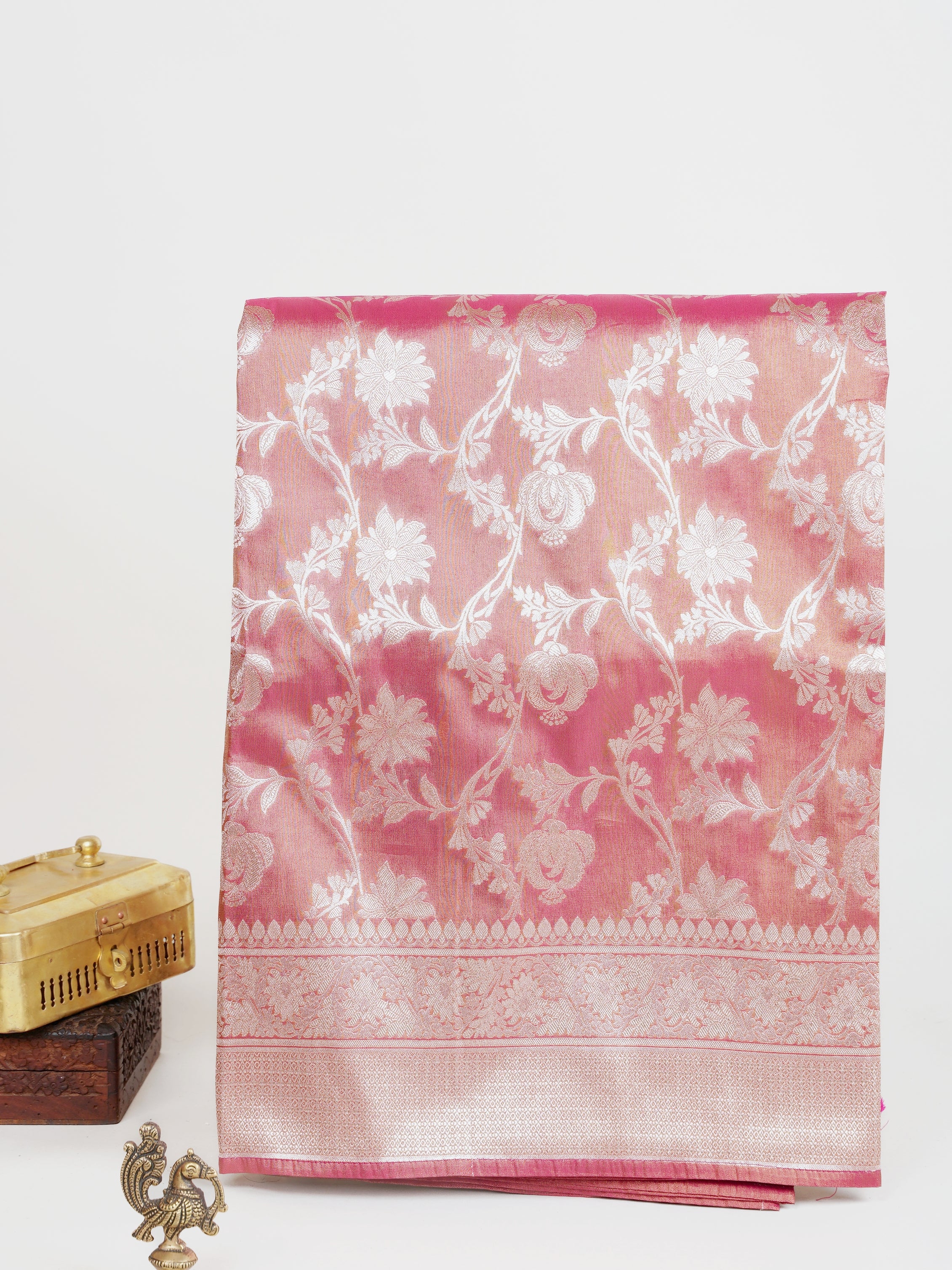 Semi Silk Pink Semi Tissue - Manoranjitham Weaves - Handloom Store