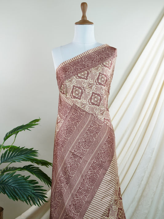 Satin Salmon Semi Mushru - Manoranjitham Weaves - Handloom Store