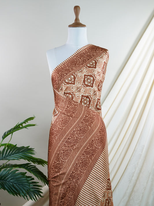Satin Brown Semi Mushru - Manoranjitham Weaves - Handloom Store