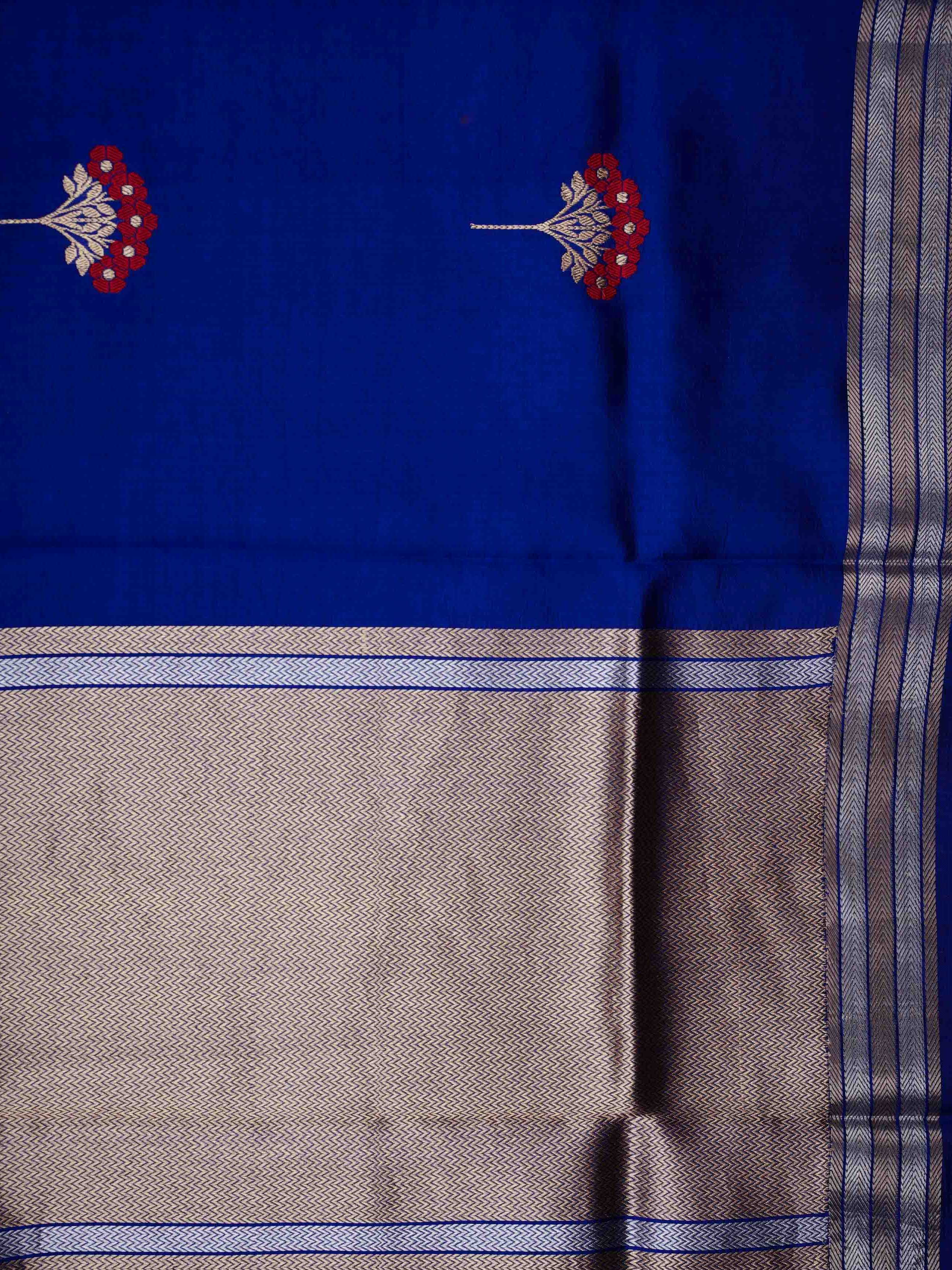 Katan Blue 100% Pure Silk - Manoranjitham Weaves - Handloom Store