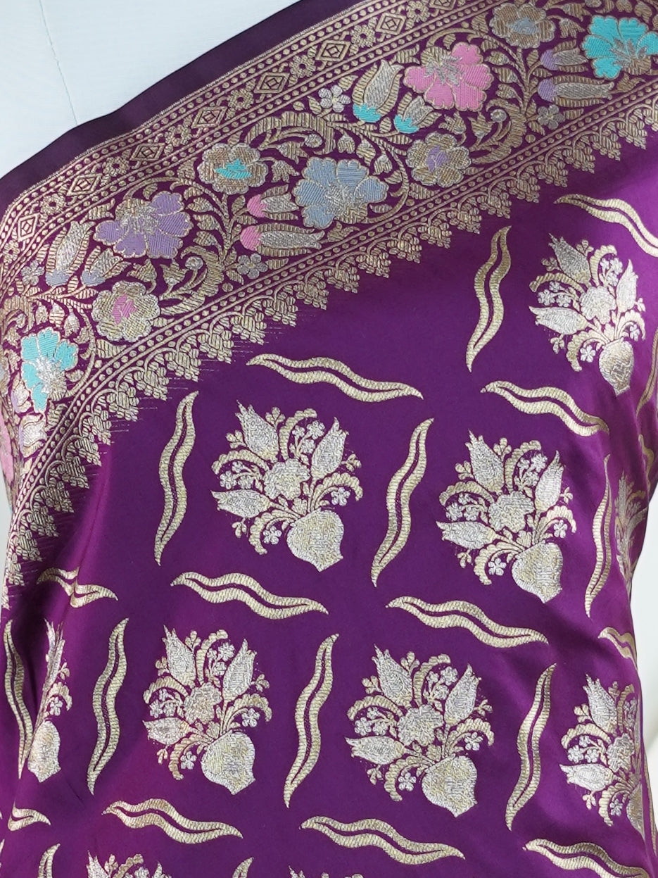 Katan Purple Katan Semi Silk - Manoranjitham Weaves - Handloom Store