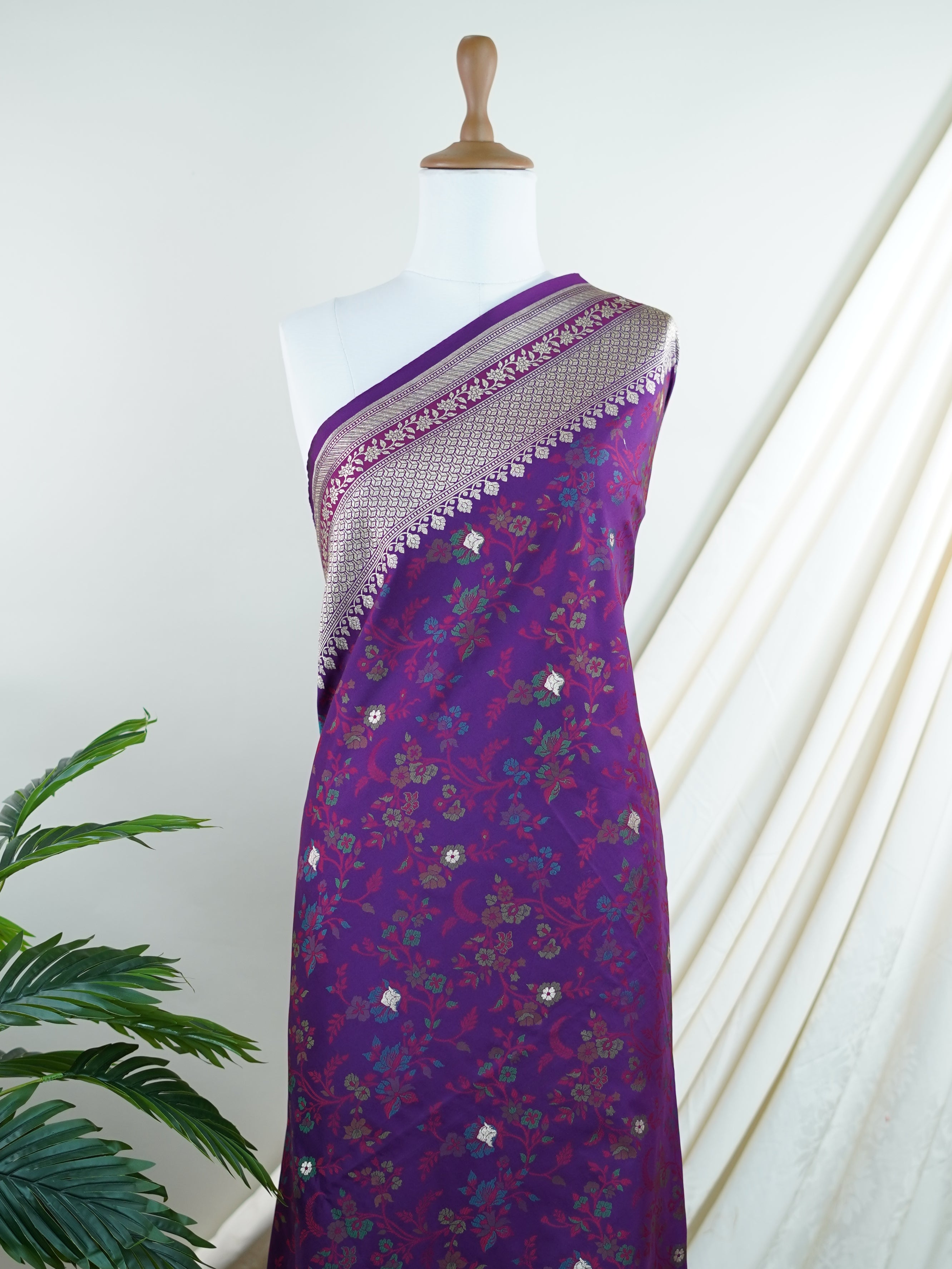 Katan Purple Katan Semi Silk - Manoranjitham Weaves - Handloom Store