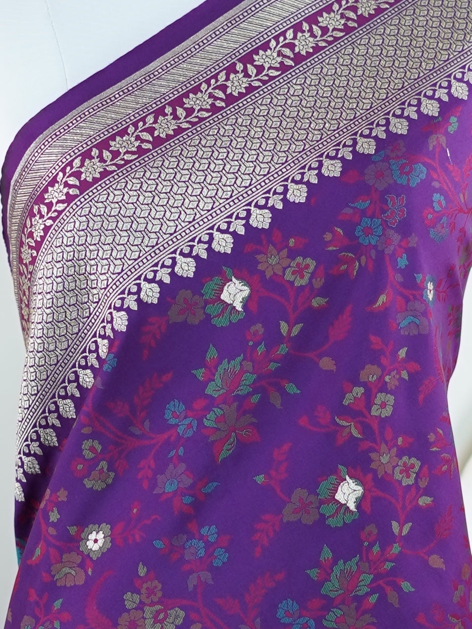 Katan Purple Katan Semi Silk - Manoranjitham Weaves - Handloom Store