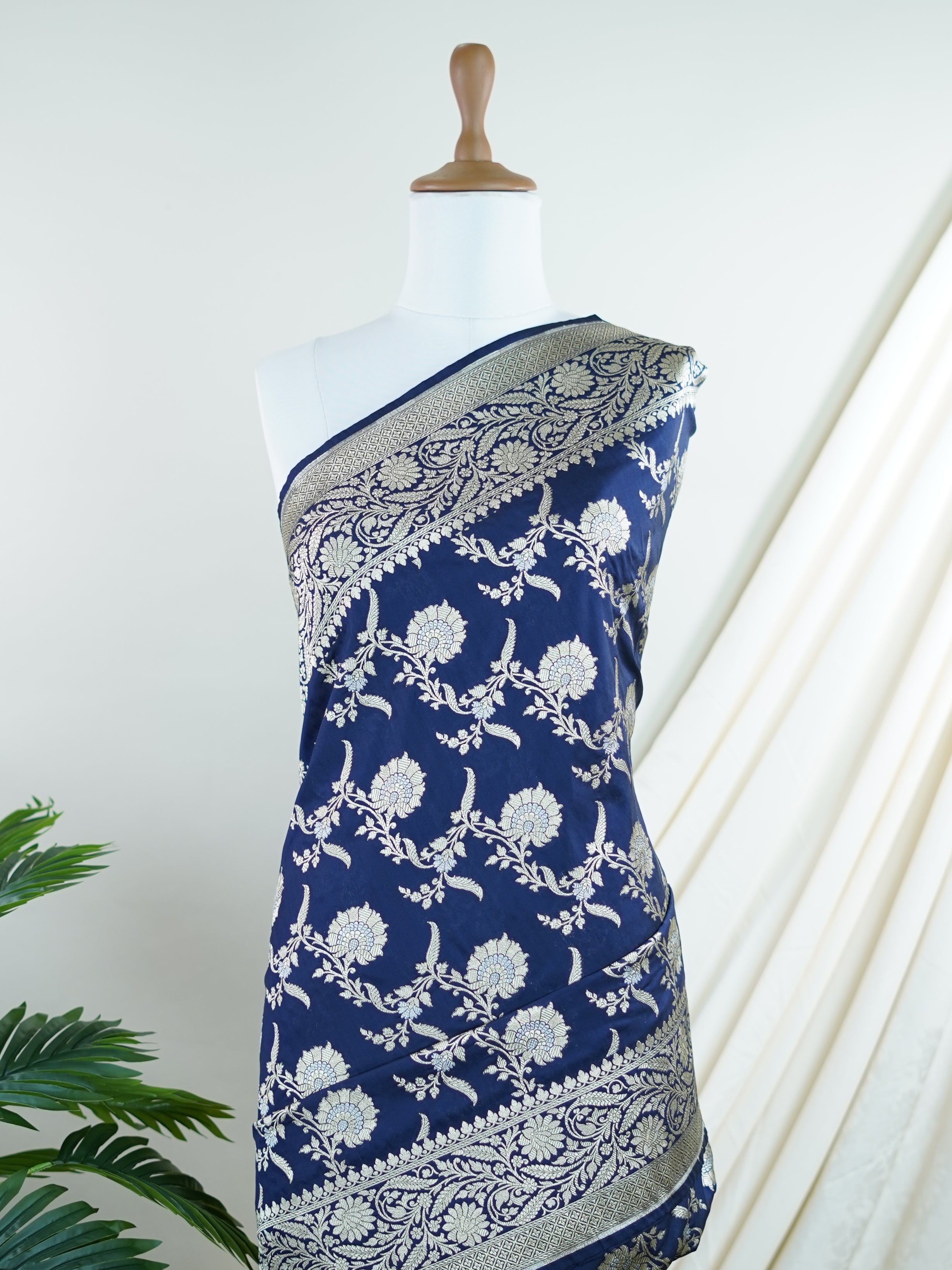 Katan Blue Katan Semi Silk - Manoranjitham Weaves - Handloom Store