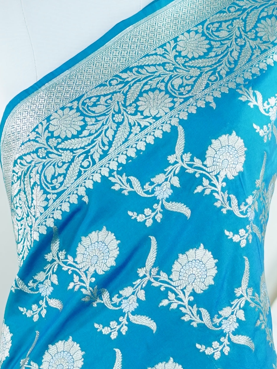 Katan Blue Katan Semi Silk - Manoranjitham Weaves - Handloom Store