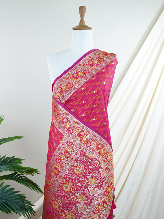Katan Pink Semi Katan Silk - Manoranjitham Weaves - Handloom Store