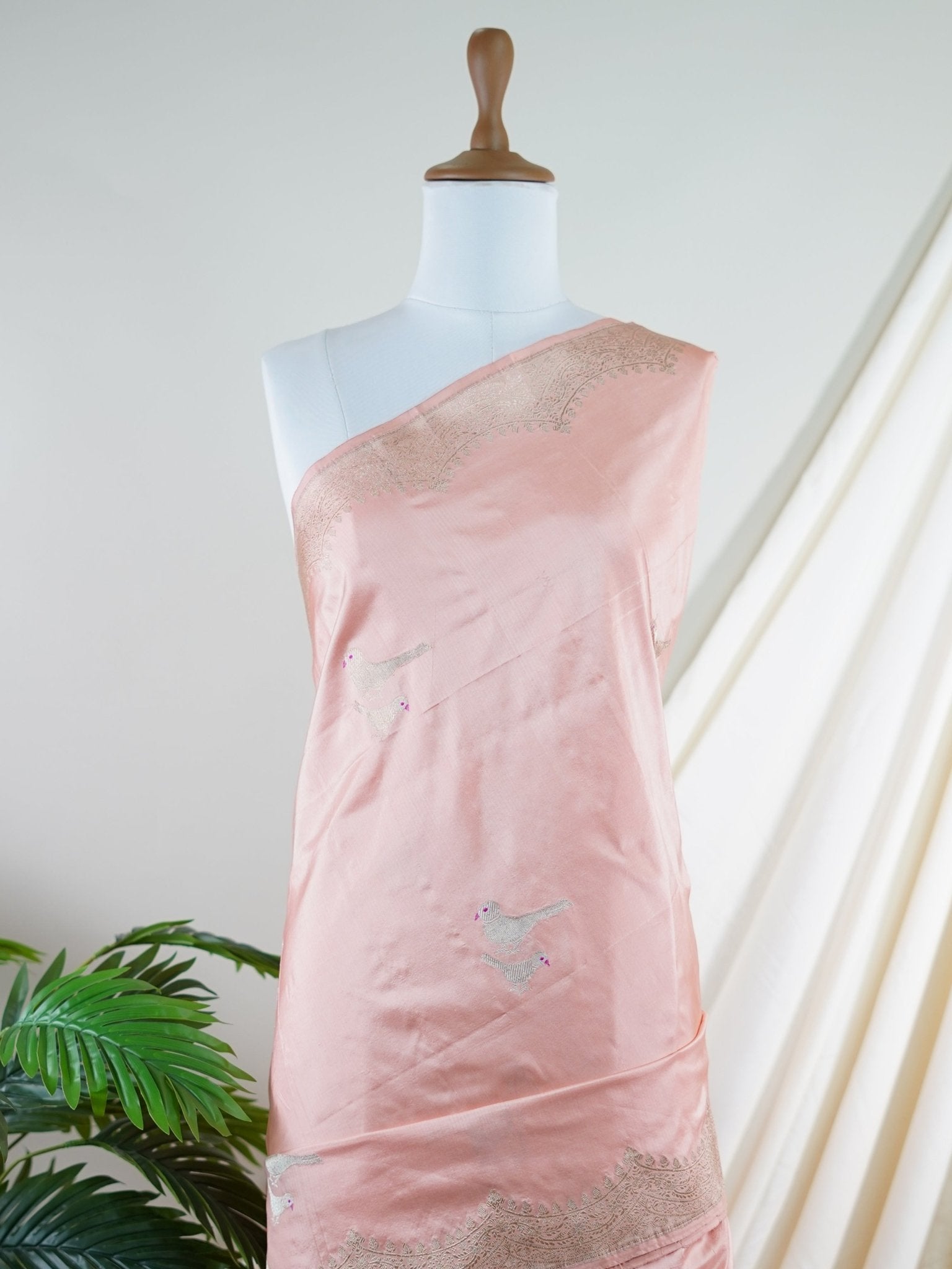 Katan Peach 100% Pure Katan Silk - Manoranjitham Weaves - Handloom Store