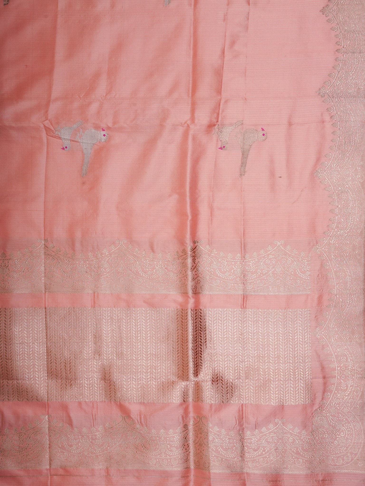 Katan Peach 100% Pure Katan Silk - Manoranjitham Weaves - Handloom Store