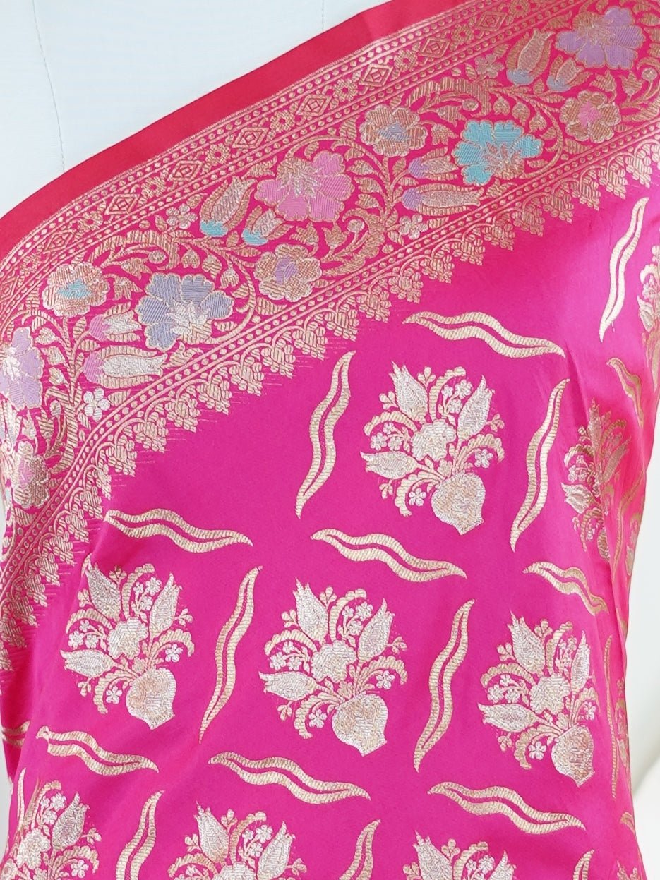 Katan Pink Katan Semi Silk - Manoranjitham Weaves - Handloom Store