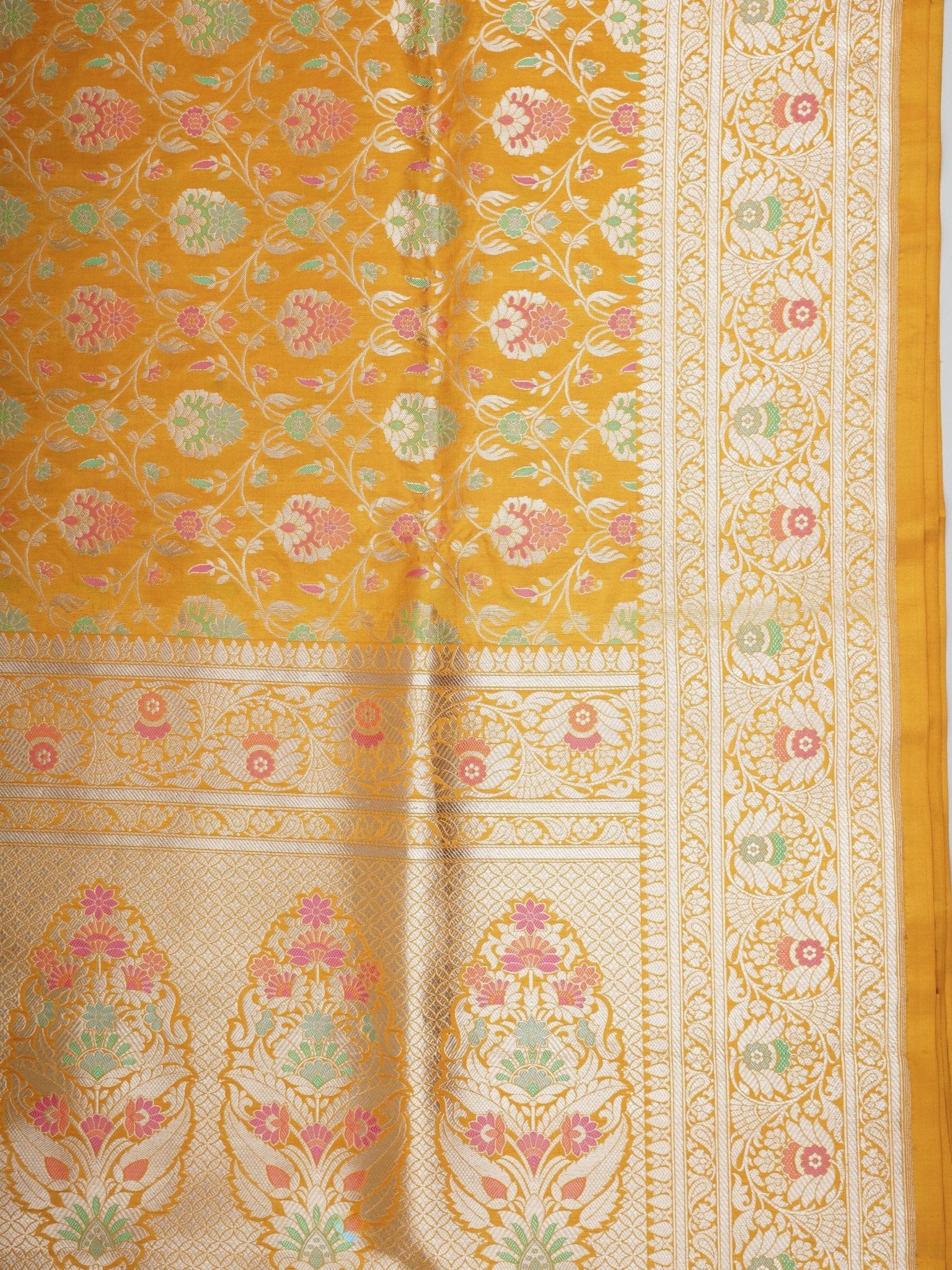 Katan Mustard Yellow 100% Pure Katan Silk - Manoranjitham Weaves - Handloom Store
