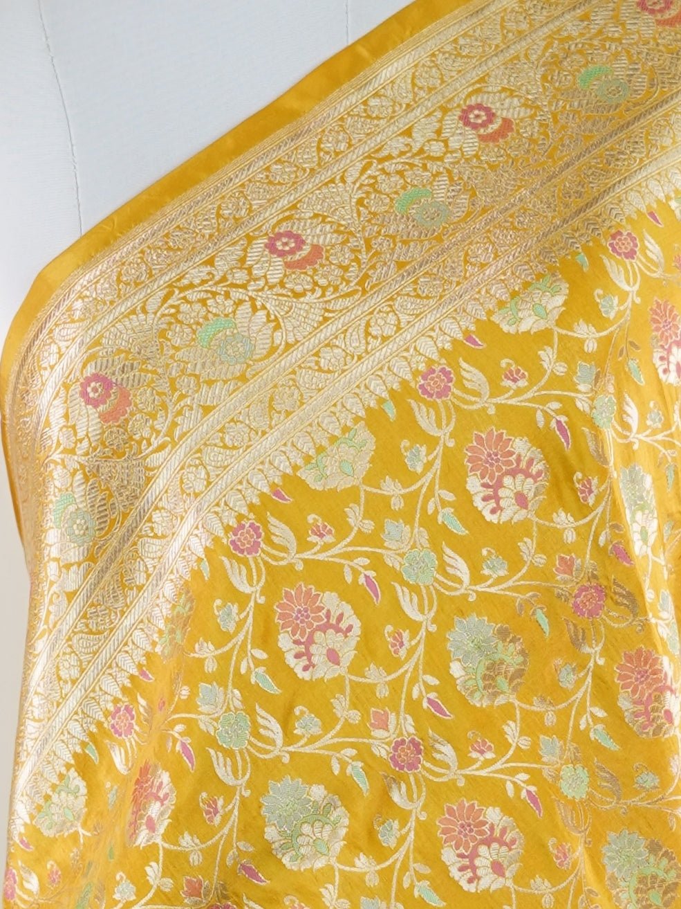 Katan Mustard Yellow 100% Pure Katan Silk - Manoranjitham Weaves - Handloom Store