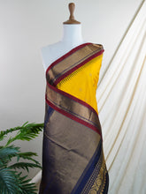 Gadwal Silk Yellowish Green 100% Pure Silk - Manoranjitham Weaves - Handloom Store
