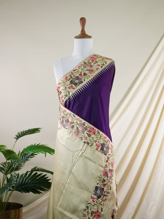 Gadwal Silk Royal Blue 100% Pure Silk - Manoranjitham Weaves - Handloom Store