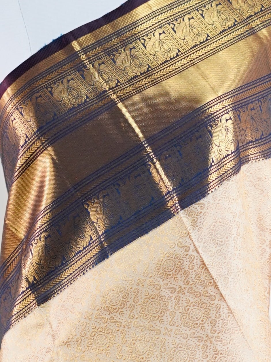 Kanchipuram Silk Light Brown 100% Pure Silk - Manoranjitham Weaves - Handloom Store