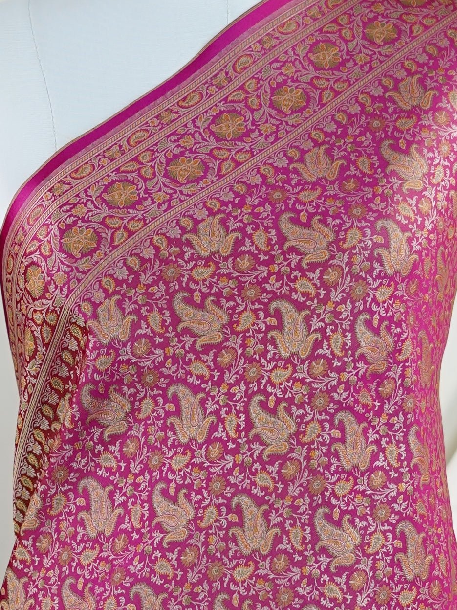 Katan Pink Semi Mushru - Manoranjitham Weaves - Handloom Store