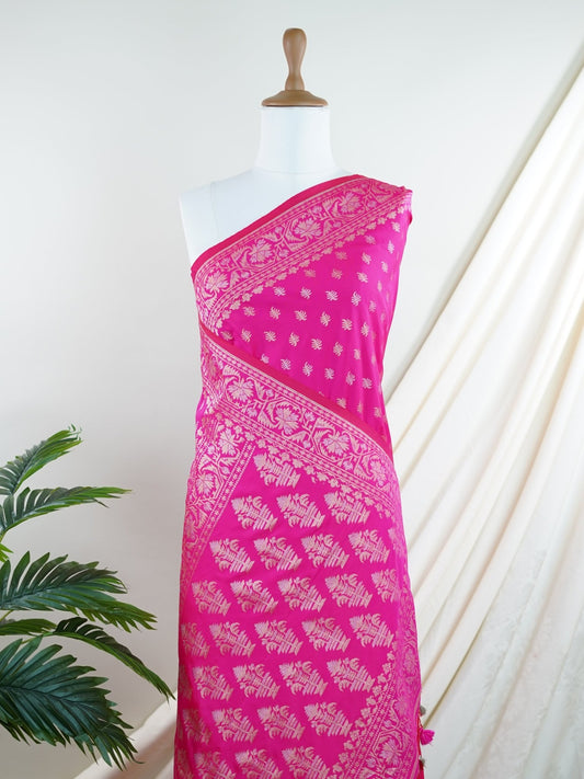 Katan Pink Katan Semi Silk - Manoranjitham Weaves - Handloom Store